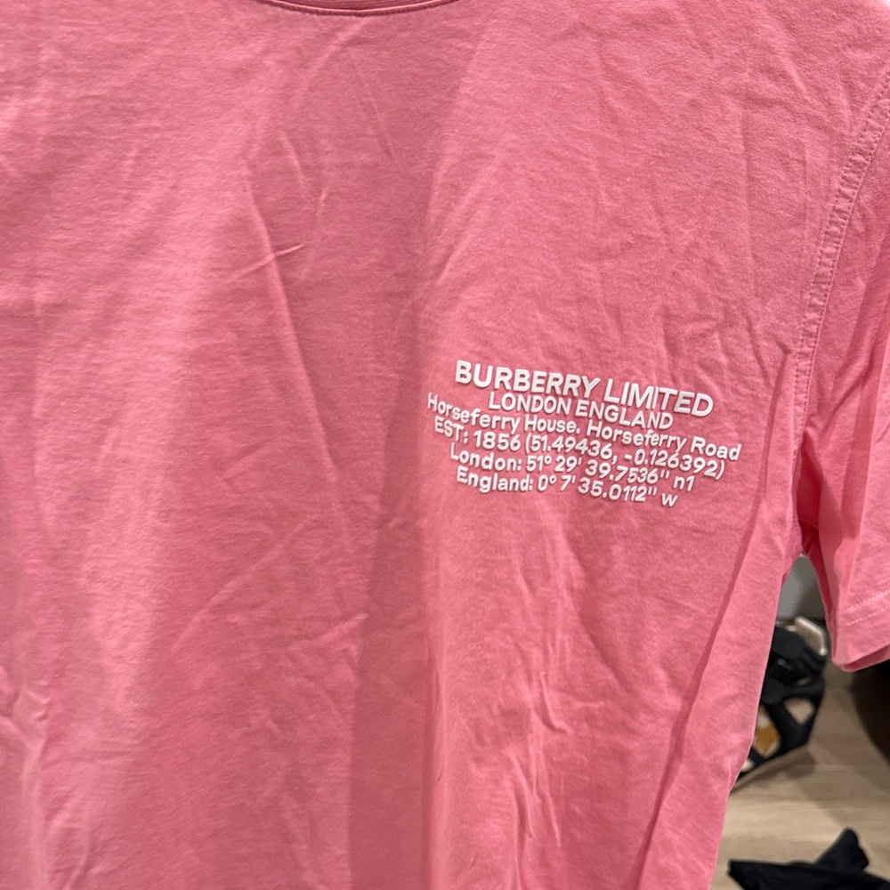 Burberry Pink Tee with White Text - Picture 2 of 3